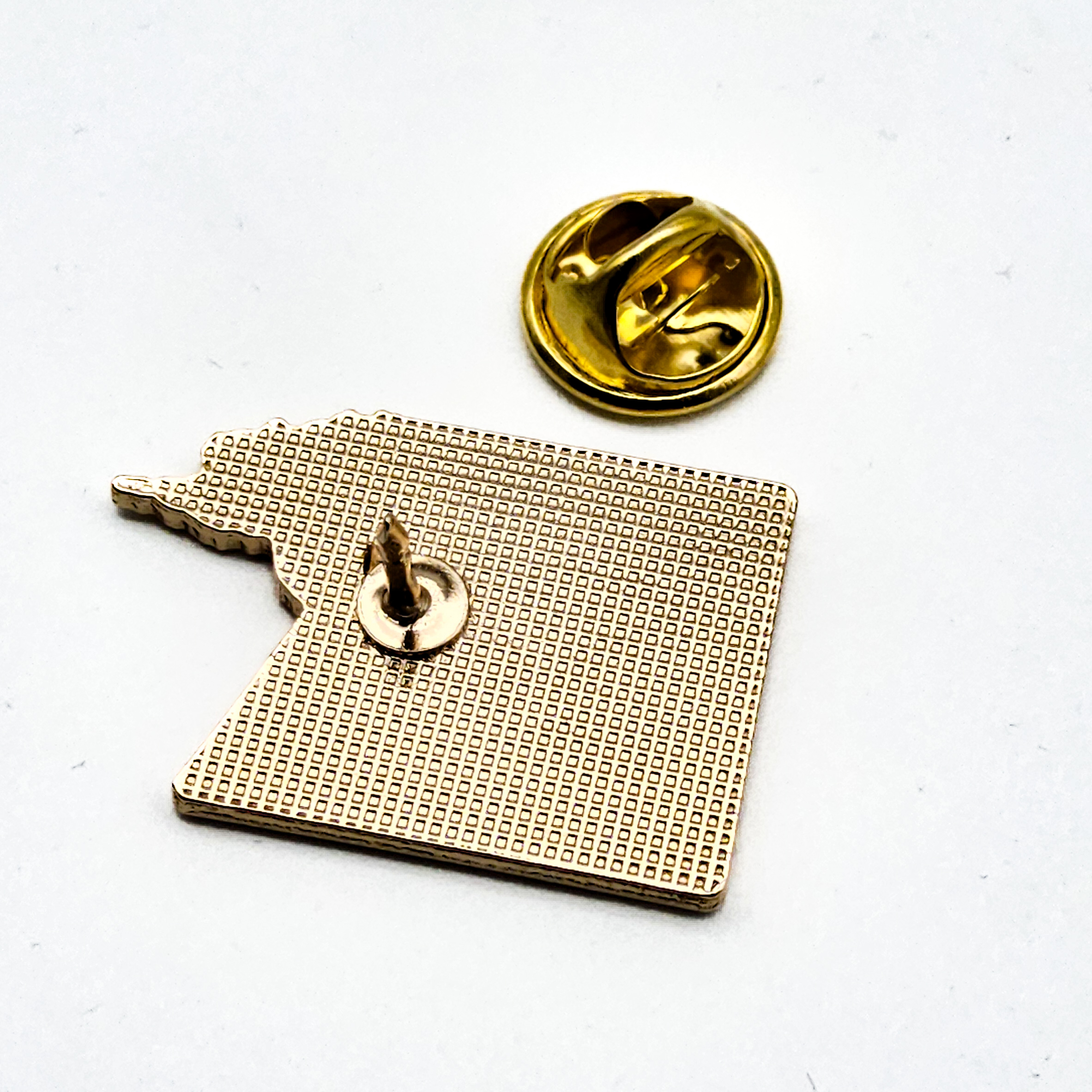 Der Altstadtfest-Pin von 2026 zeigt das Schlesische Museum. Der Pin ist hier von hinten zu sehen, daneben liegt der Verschluss.